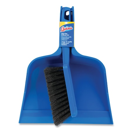 Quickie Bulldozer Brush and Dust Pan Set, 10 x 12, 2.5" Handle, Plastic, Blue 402ZQK